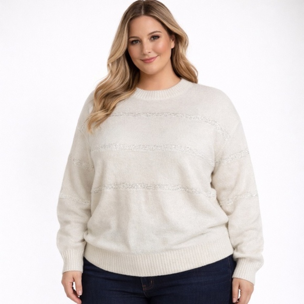 Elegant Snow White Glitter Coat soft Sweater size XL